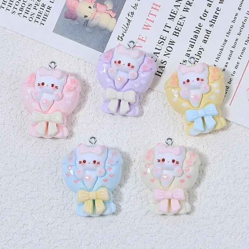 Resin Crafts Diy - 10Pcs Cartoon Kitten Flower Bouquet Resin